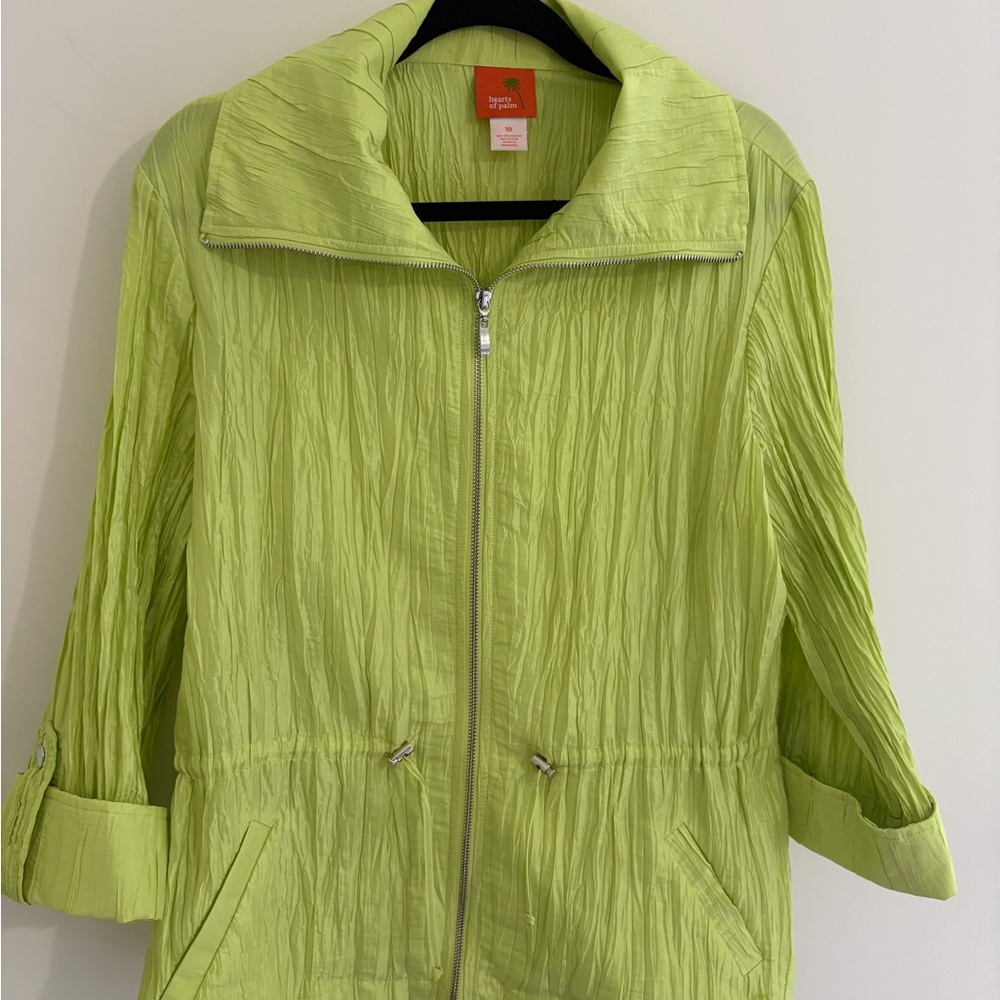 Y2K Era Hearts of Palm Green Utility Jacket with Stand-Up Collar
